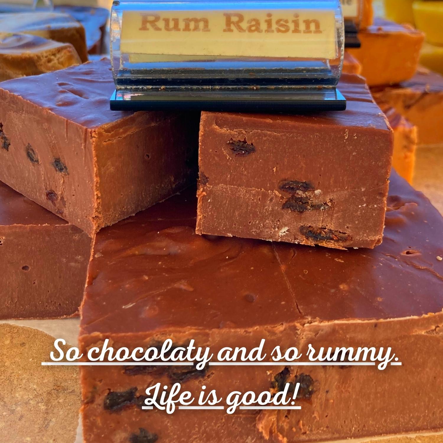 Rum Raisin Fudge So chocolaty and so rummy. Life is good!